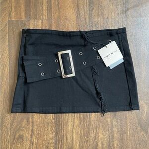 Superdown Black Mini Skirt with Silver Buckle
